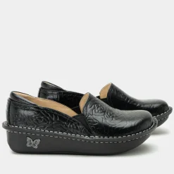 Debra Black Embossed Rose Shoe